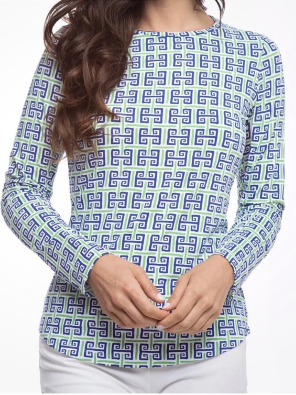IBKUL | Geen Geo Key Print Outdoor UPF Golf Tennis Sport Long Sleeve Shirt